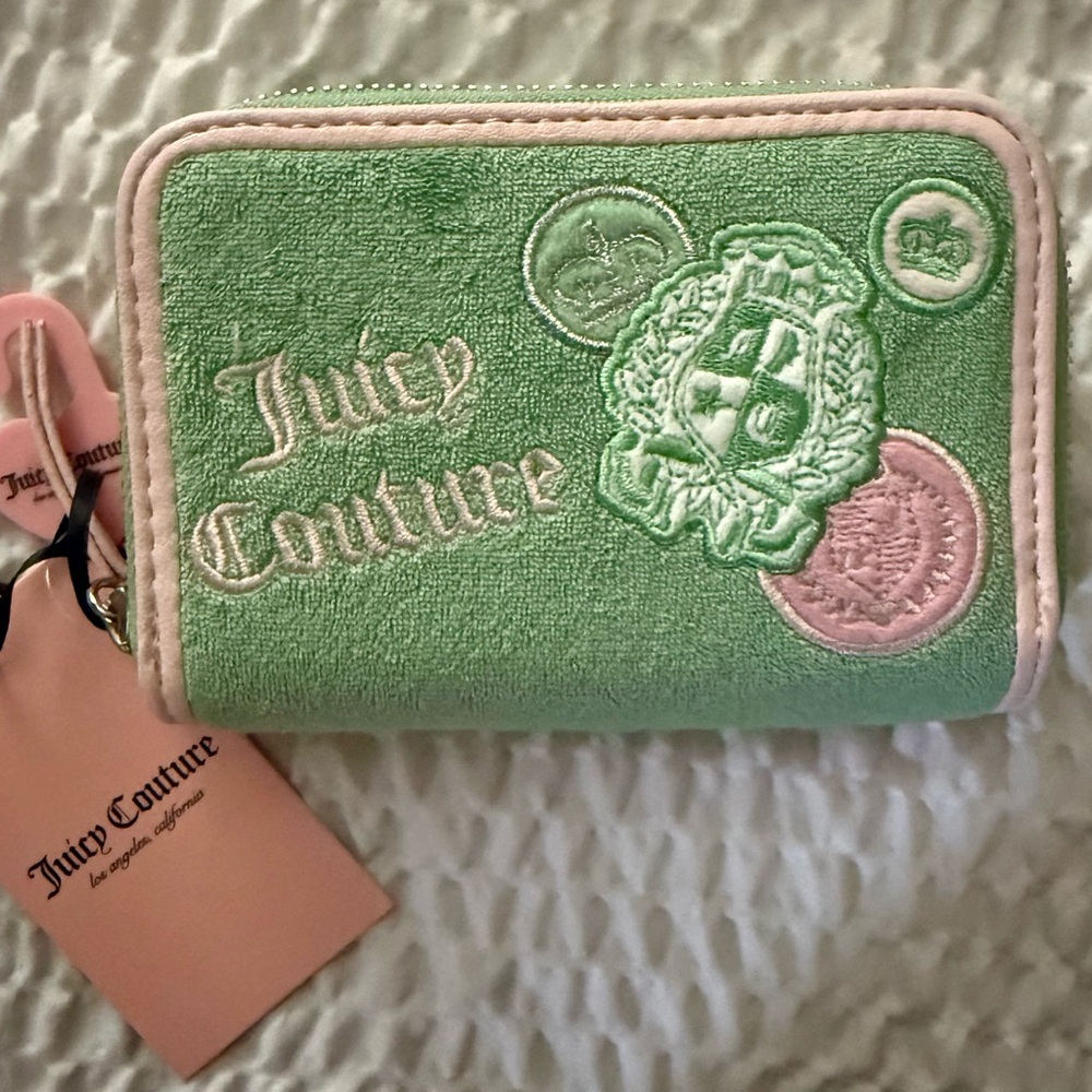 Juicy Couture Green and Pink Embroidered small shoulder bag & Zip Wallet Set - Picture 7 of 9